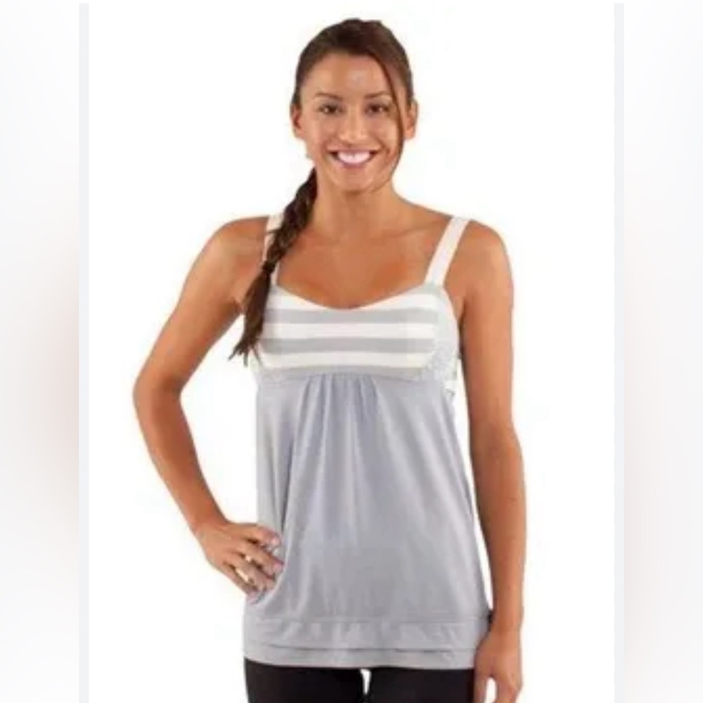 LULULEMON Athletic Grey White Gray Built In Bra drawstring Tank Sz.4